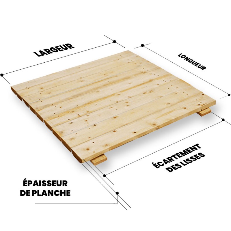 Platelage ou Panneau ajouré en pin non traité pour rack à palettes, Charge adaptée aux Lisses