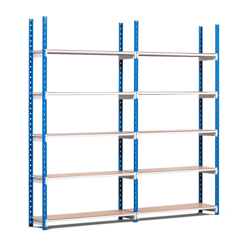 Rayonnage à Tablettes Métalliques RANGECO, Hauteur 2000 mm, 5 Niveaux de tablettes + isorels