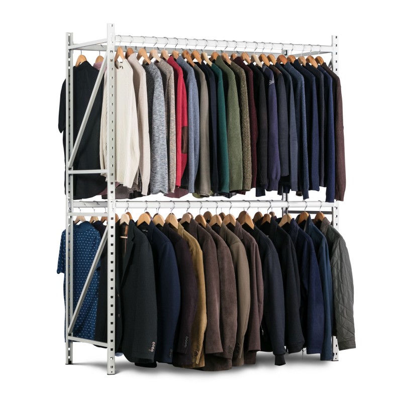 Rayonnage Porte Cintres RANGECO, Hauteur 2000 mm, Profondeur 600 mm avec 2 niveaux
