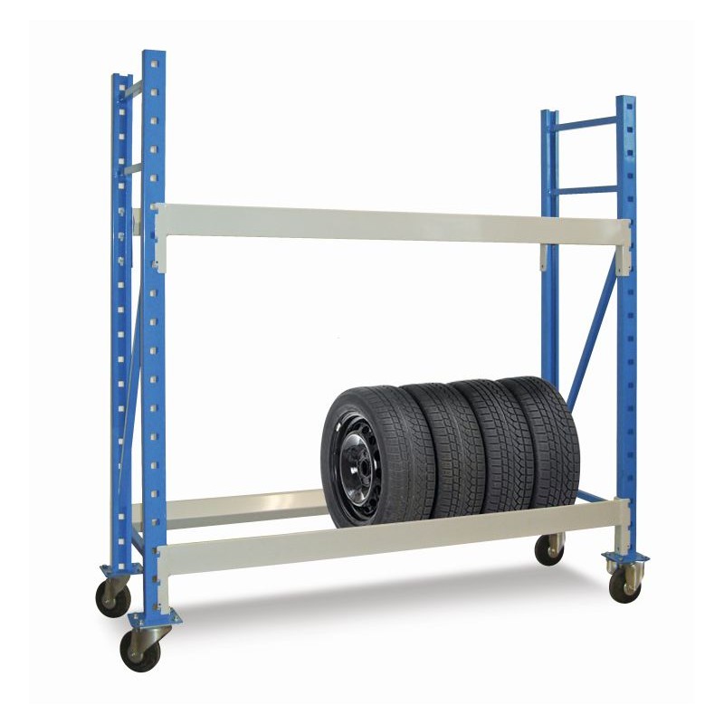Chariot porte pneus, L.1250 mm, l.400 mm, H.1750 mm, Charge 150 kg/niveau