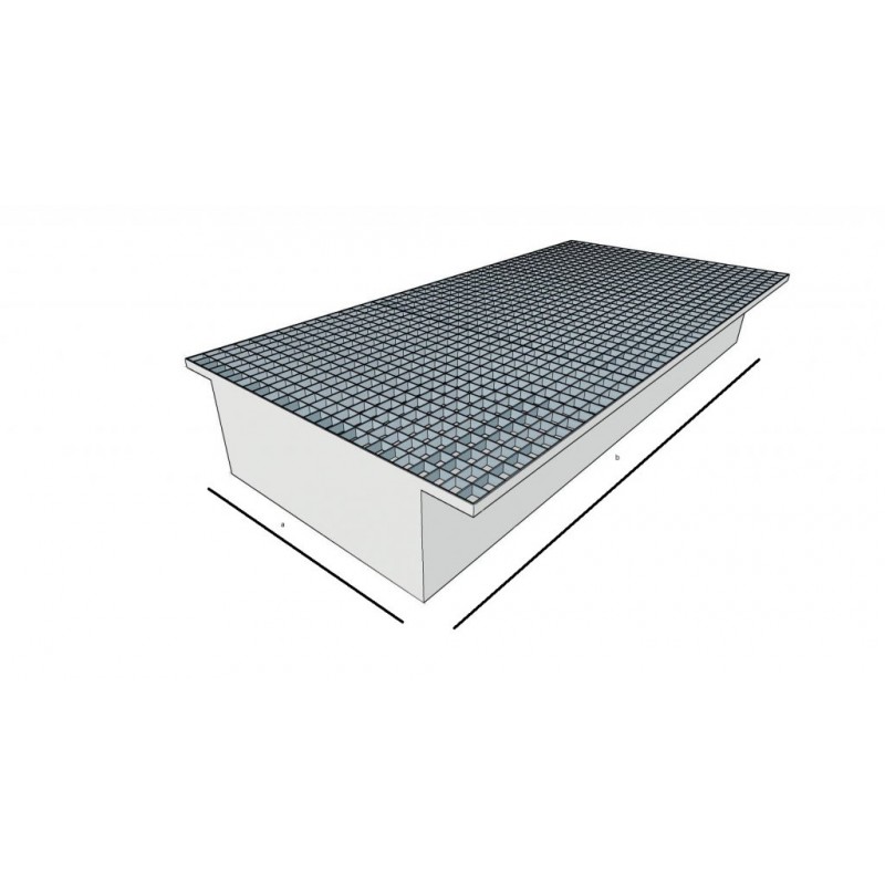 Bac de rétention pour Rack à palettes avec lisses de Longueur 2700 mm, encastrable, volume de rétention 1000 Litres