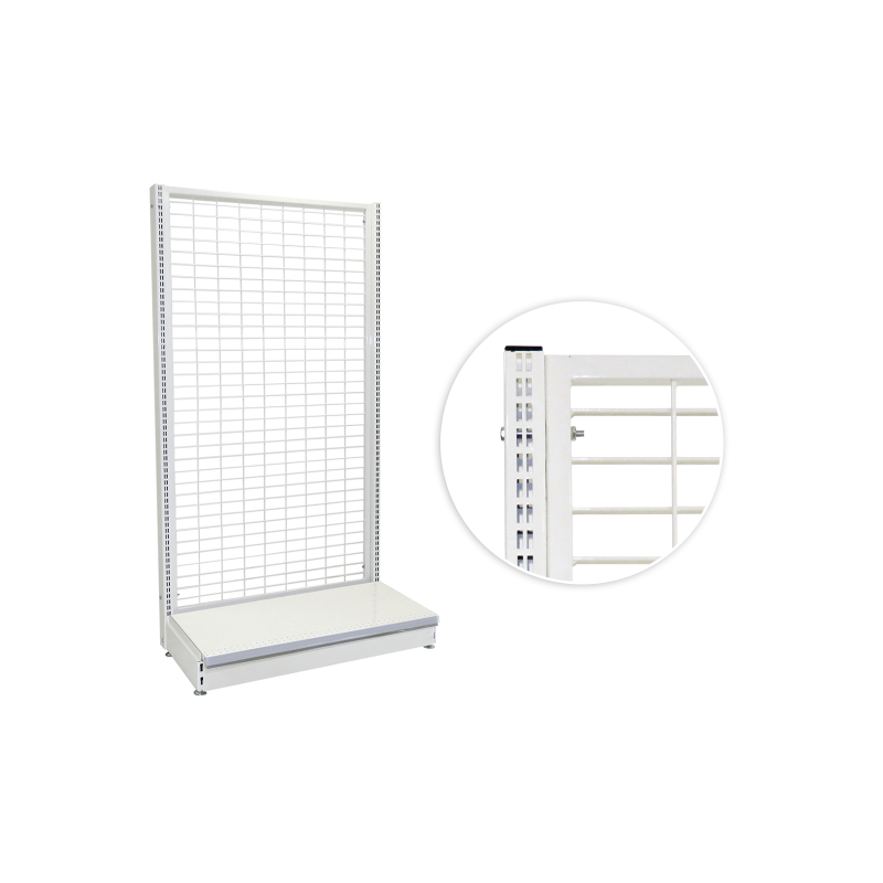 Gondole Murale avec Base, Longueur 1000 mm, Profondeur 400 ou 500 mm, Fond Grille, couleur Blanc RAL 9010