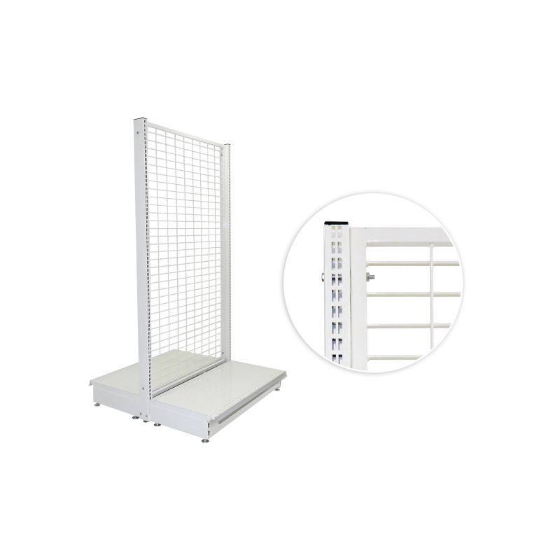 Gondole Centrale avec Base, Longueur 1000 mm, Profondeur 400 ou 500 mm, Fond Grille, couleur Blanc RAL 9010